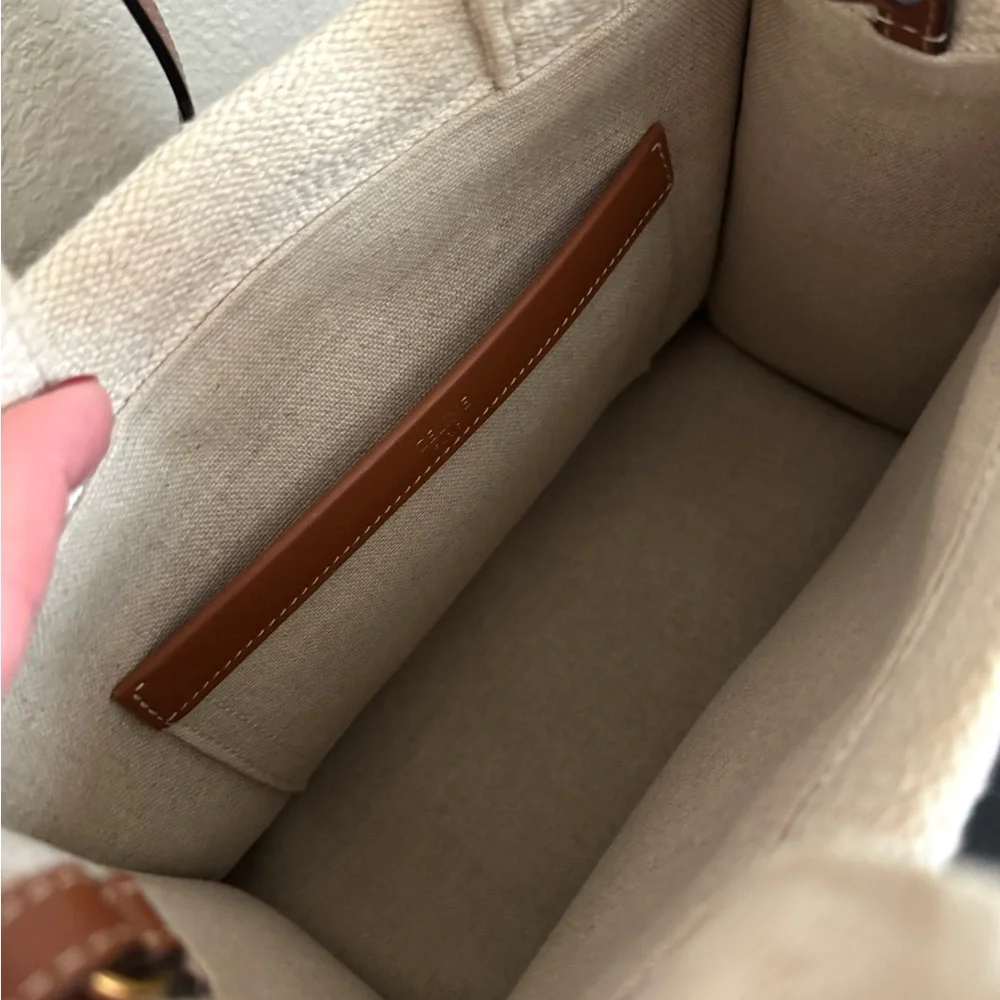 NEW CELINE Cabas Thais Canvas & Calfskin Leather Tote - Picture 3 of 7
